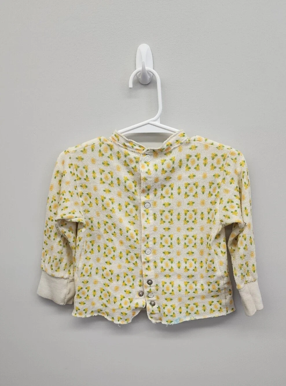 Vintage 70s Carters Baby Toddler Floral Knit Snap Cardigan Jacket Sweater 2T